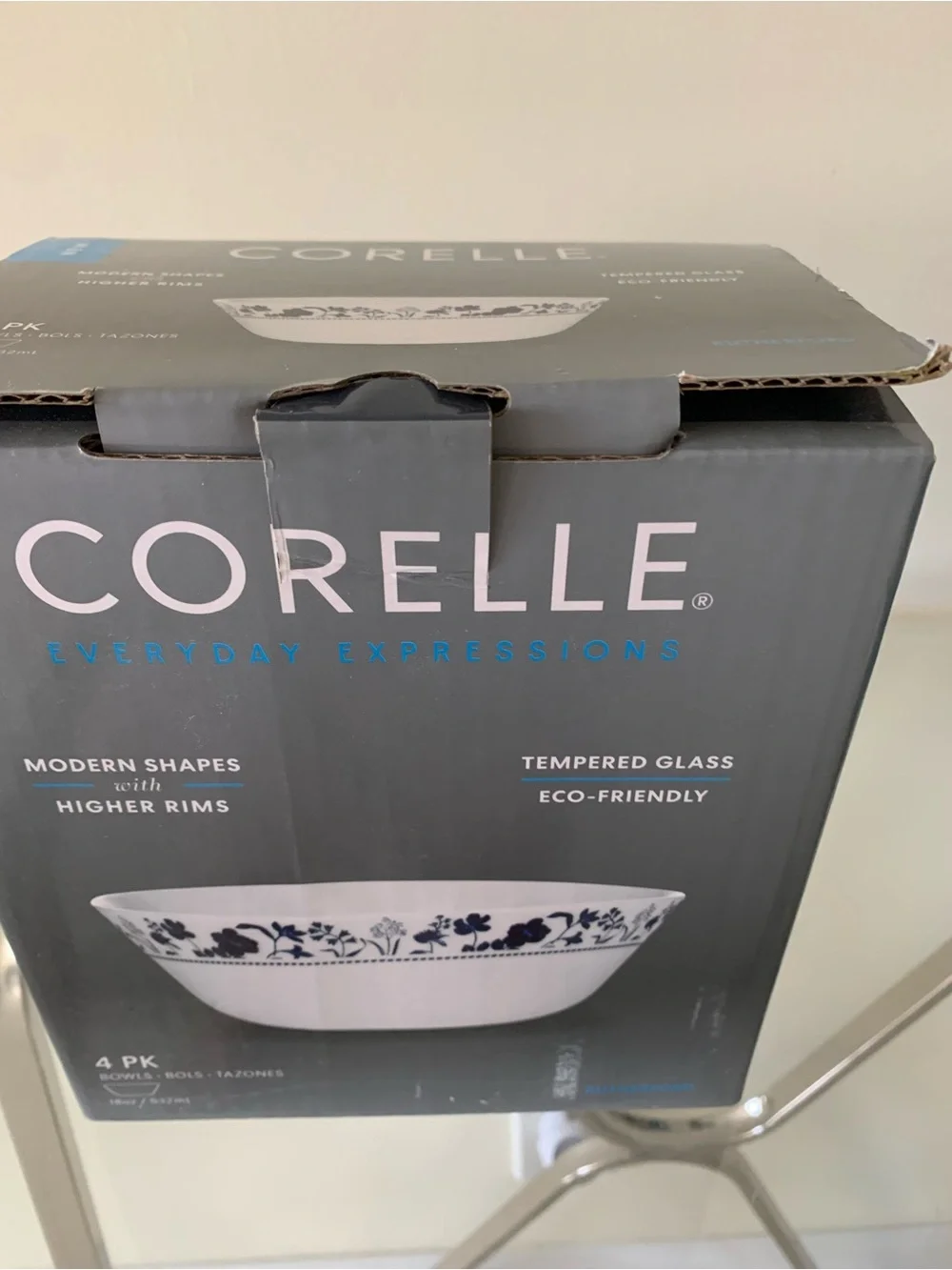 Corelle White and Blue Floral Everyday Expressions Bowl Set